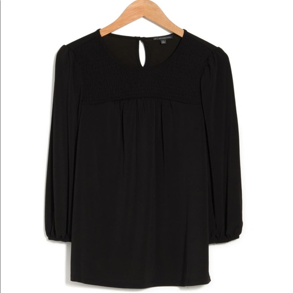 crepe smocked blouse black size medium - Picture 4 of 6